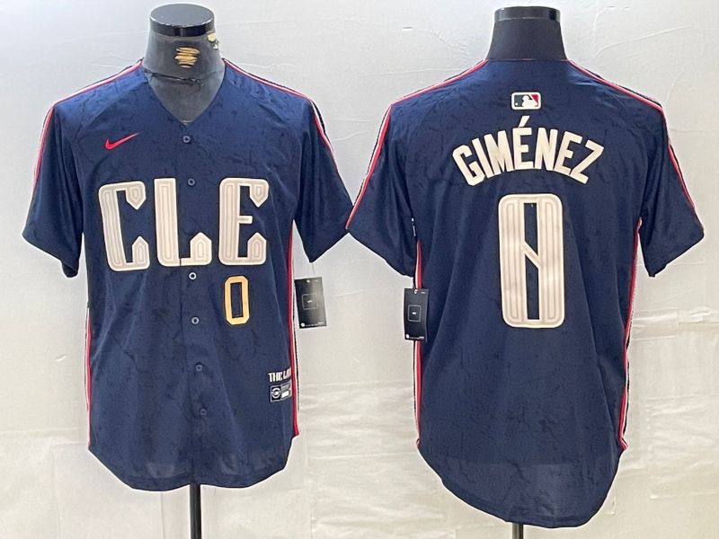 Men Cleveland Indians #0 Gimenez Blue City Edition Nike 2024 MLB Jersey style 3